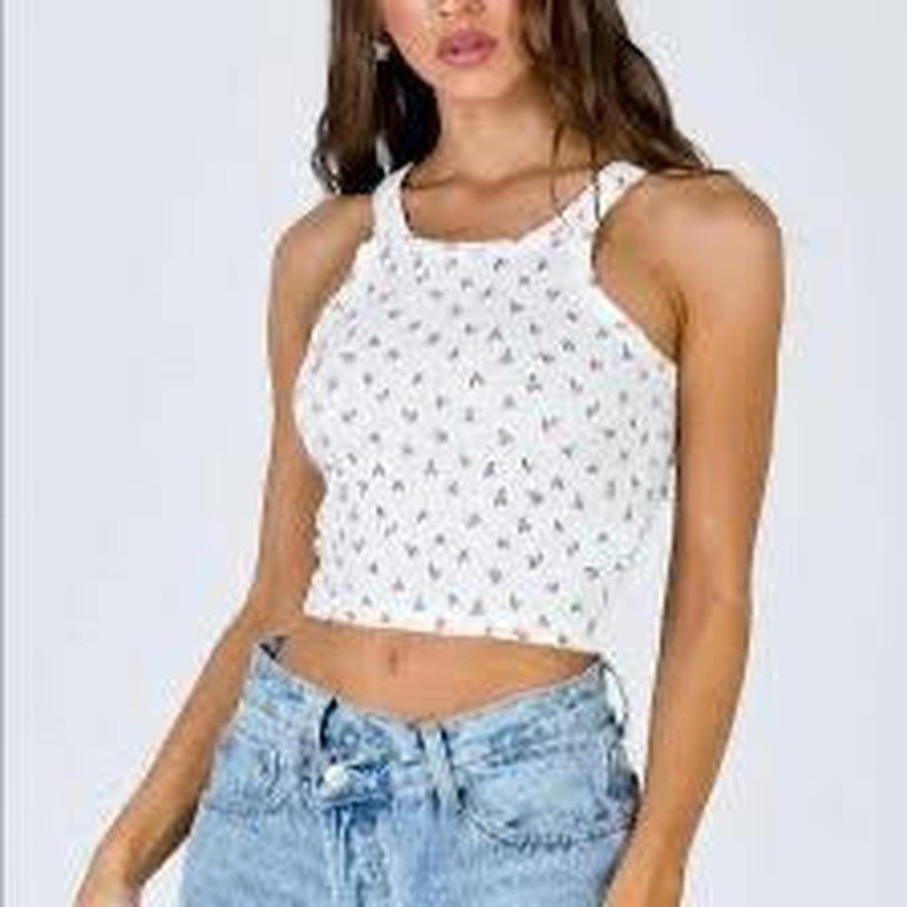 Princess Polly white cherry print tank top size 4